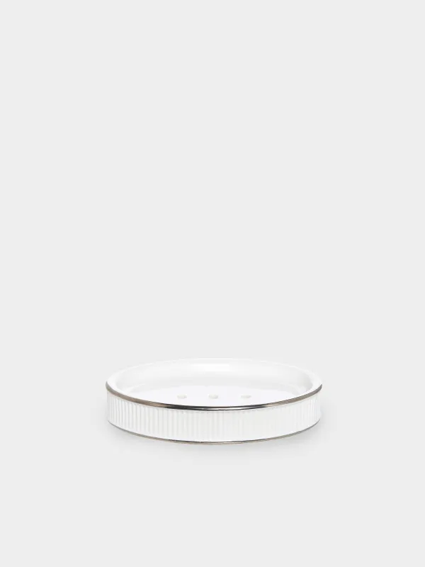 Soap dish, 13x9 cm, ceramic, oval, white, with silver edging, Kaliopa, image-0