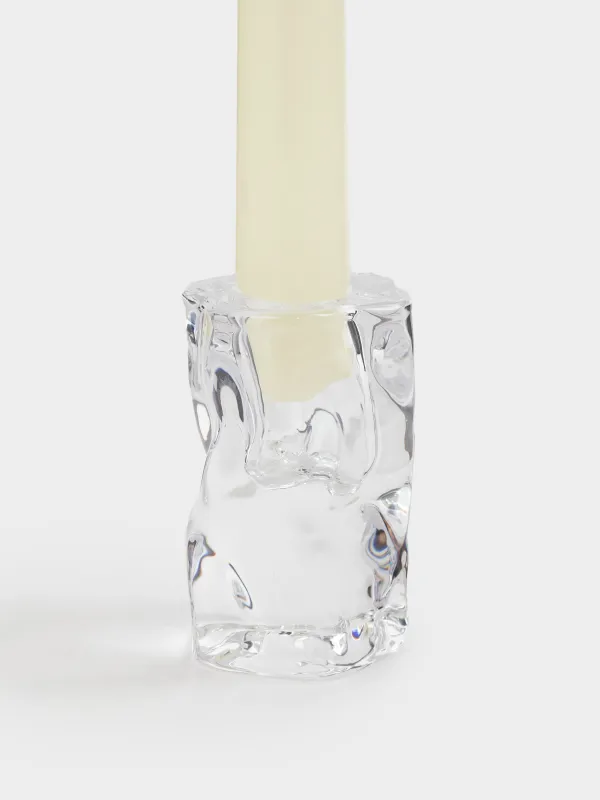 Candlestick, 8 cm, for a thin candle, glass, Concave, image-3