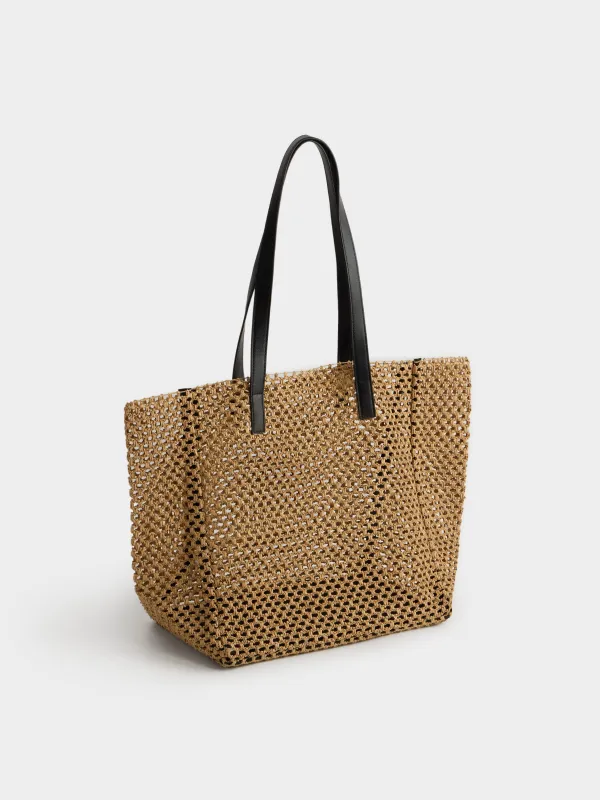 Beach bag, 50x35 cm, wicker, cellulose, beige, Banjo, image-1