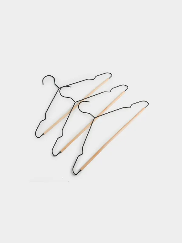 Hanger, 42 cm, 3 pieces, metal / wood, black, Attic, image-3