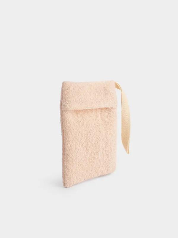 Body washcloth-soap pocket, 18 cm, nylon / cotton, beige, Unique spa, image-0