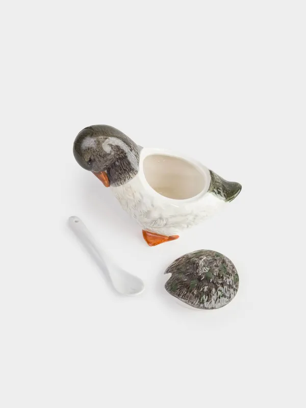 Sugar bowl, 10 cm, 220 ml, with spoon, ceramic, Duckling, Duck, image-4
