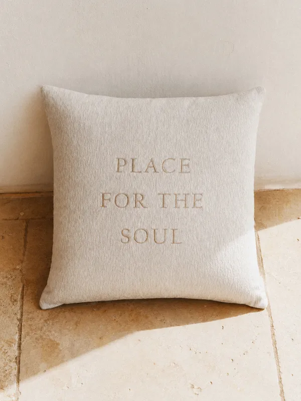 Decorative pillow, 45x45 cm, chenille/velvet, beige, Place for the soul, Chenille, image-2