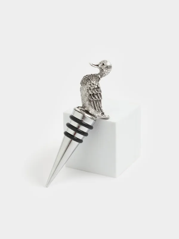 Beverage bottle stopper, 11 cm, metal, silver, Duck, Harmony, image-2