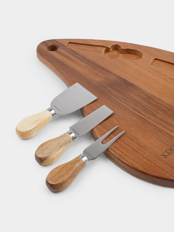 Cheese set, 4 pr, platter board, Steel / Wood, Dark, Drop, Cheese, image-1