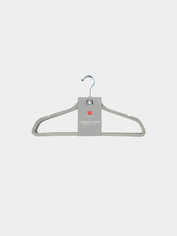 Hanger-hangers, 44 cm, 4 pcs, with a loop for the second hangers, flock, gray, Household, image-3