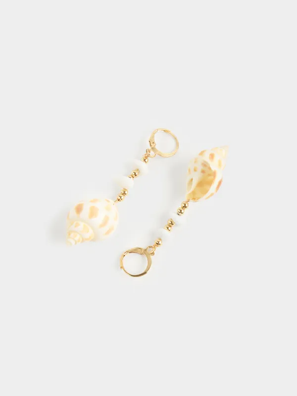Earrings, 6 cm, 2 pcs, metal / shell, gold, Sea shell, Jewelry seaside, image-2