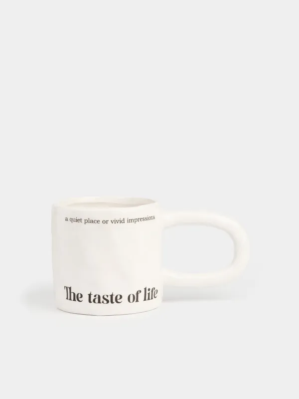 Mug, 500 ml, ceramic, milky, The taste of life, Crumple font, image-0