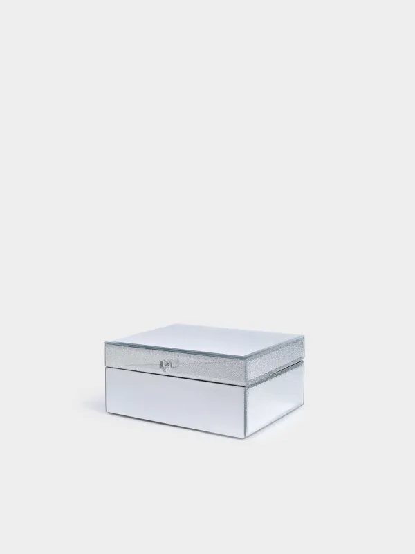 Jewelry box, 20x15 cm, glass, silver, with sparkles, Actress, image-0