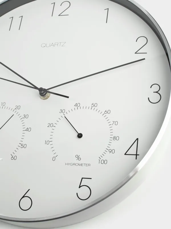Wall clock, 31 cm, with thermometer and hygrometer, plastic / glass, round, white, Dial, image-3