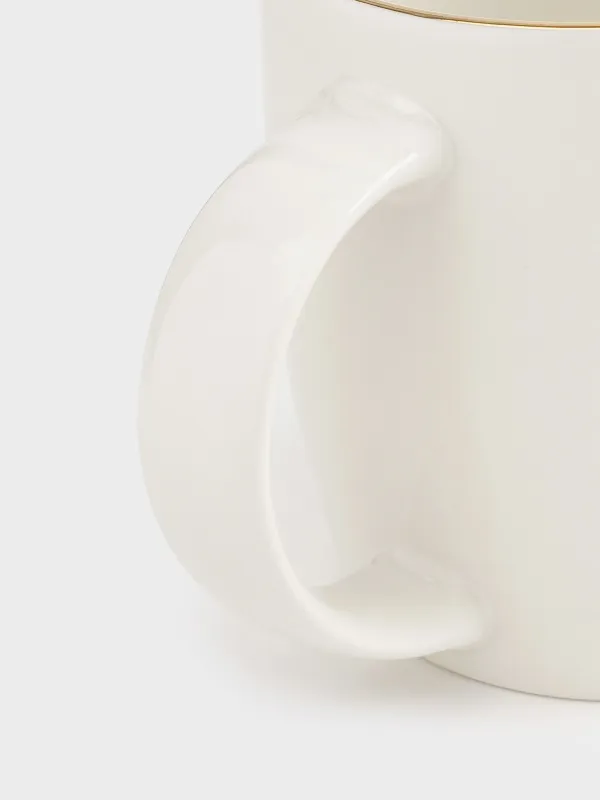 Mug, 380 ml, porcelain N, white, with golden edging, Bumblebee with flower, Bugs, image-3
