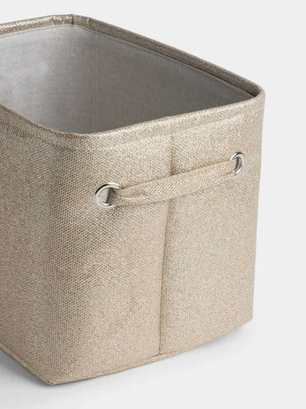 Storage basket, 34x24x24 cm, with handles, Polyester, Rectangular, Golden, Ideally, image-1
