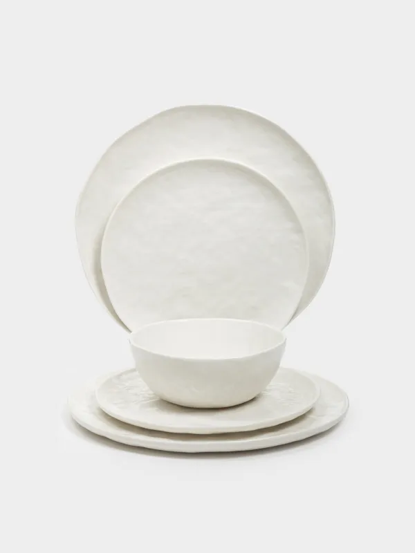 Dining set, 6 persons, 18 items, ceramic, white, Crumpled effect, Egaleo, image-1
