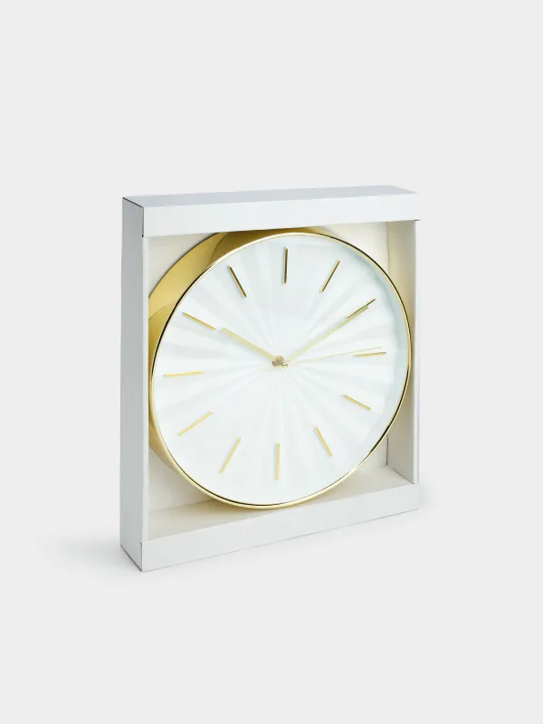 Wall clock, 30 cm, plastic, round, golden white, Fantastic gold, image-5