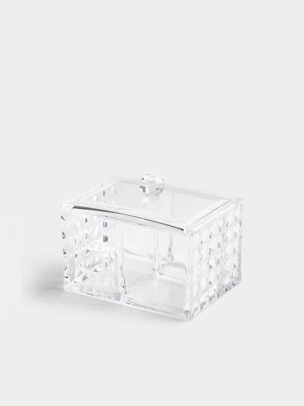 Container for cotton pads/swabs, 14x10 cm, 3 compartments, with lid, plastic, Kandy, image-1
