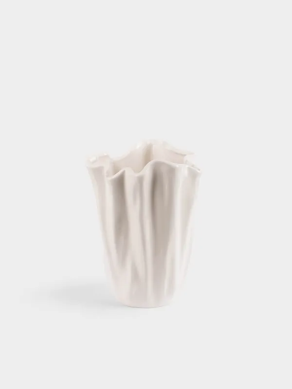 Flower vase, 25 cm, ceramic, milky, Crumpled effect, Crumple, image-0