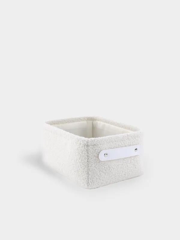Storage basket, 25x19x12 cm, with handles, boucle, rectangular, milk, Boucle, image-1