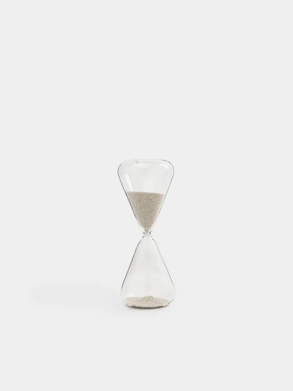 Hourglass, 16 cm, 2 minutes, with sequins inside, glass / sequins, silver, Sand time, image-0