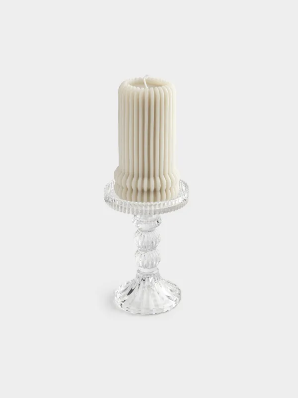 Candle holder, 14 cm, for cylindrical / thin candles, on a leg, collapsible, glass, Ribby, image-5
