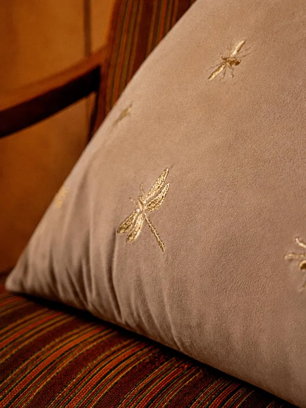 Decorative pillow, 45x45 cm, corduroy, light beige, Dragonflies and beetles, Bugs, image-3