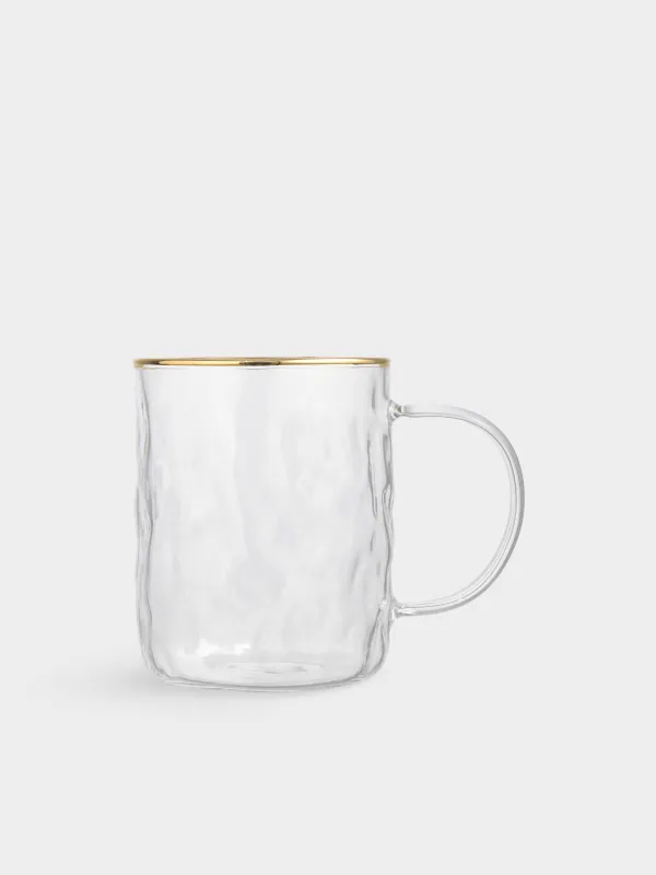 Mug, 400 ml, 2 pcs, glass, with golden edging, Ripply gold, image-3