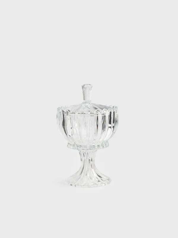 Candy bowl, 24x16 cm, on the leg, with lid, glass P, Alpine, image-0