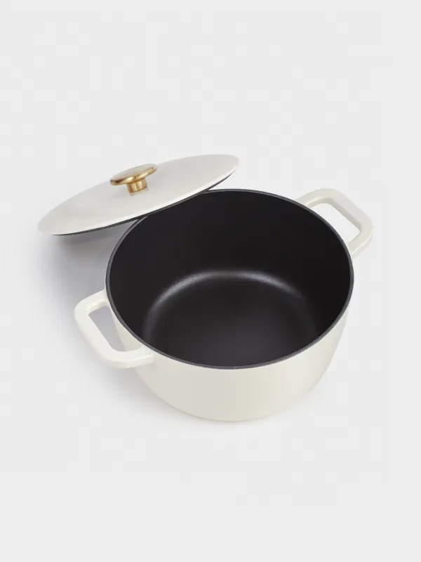Cauldron, 25 cm, 4 l, with lid, cast iron, milky, Light kitchen, image-2