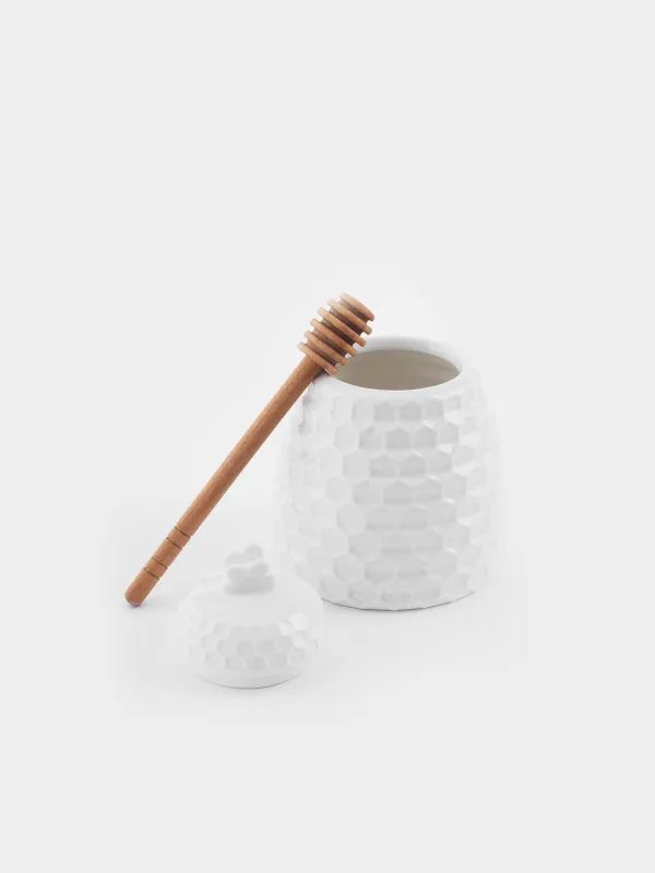 Honey jar, 400 ml, with spoon, porcelain P / Bamboo, Honeycomb, Honey , image-1