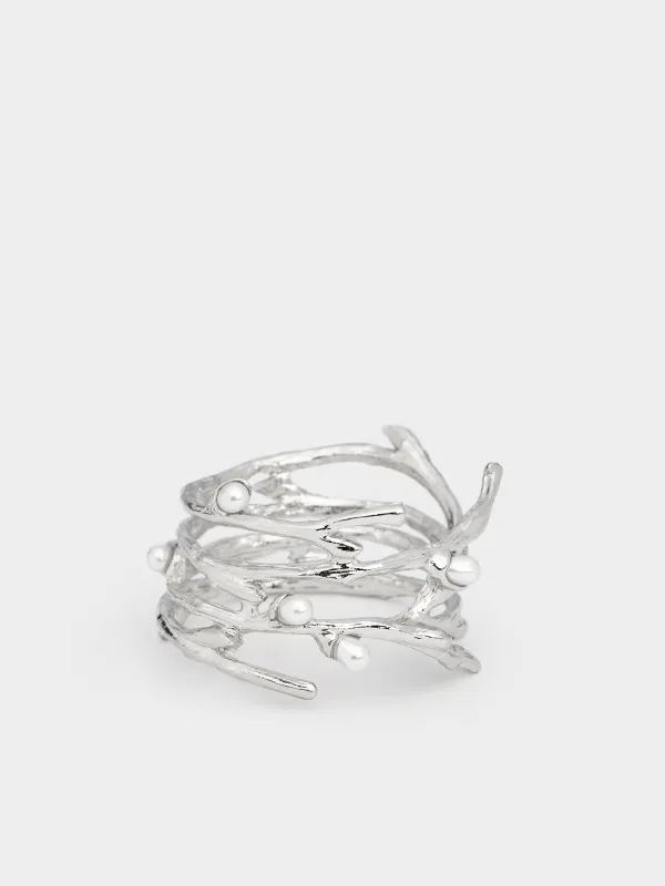Napkin ring, 4 cm, metal / plastic, Silver, Pearls, Pearl, image-1