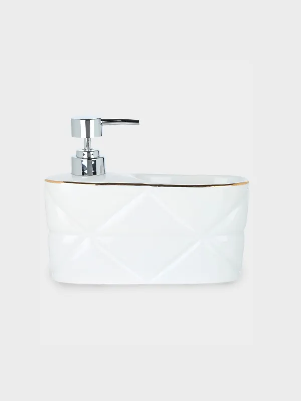 Detergent dispenser, 628 ml, organizer, with sponge, Ceramic, White, Kerama, image-1