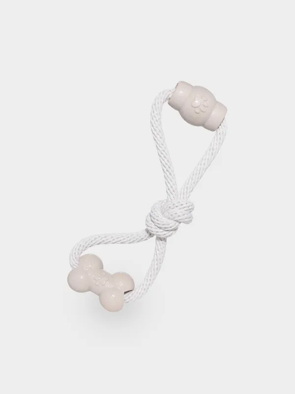 Dog toy, 28 cm, rubber / cotton, Beige, Bone and barrel on rope, Playful pet, image-0