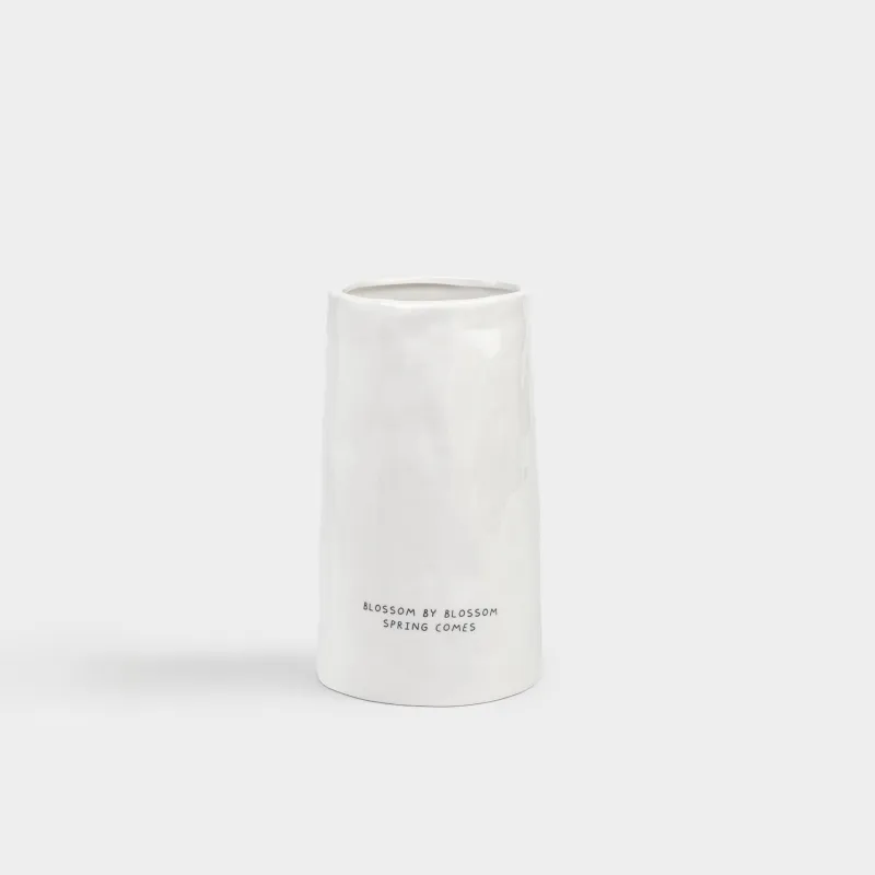 Flower vase, 20 cm, ceramic, milky, Blossom, Crumple font