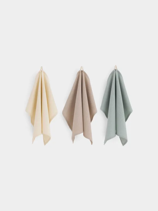 Kitchen towel, 40x60 cm, 3 pcs, cotton, menthol/brown / beige, Waffle, image-1