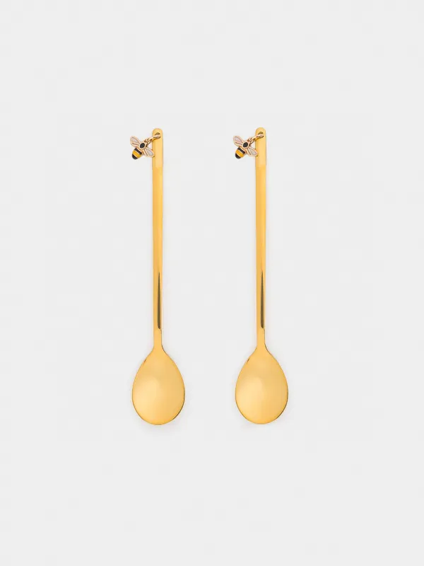 Dessert spoon, 14 cm, 2 pcs, steel, golden, Bee, Honey, image-0
