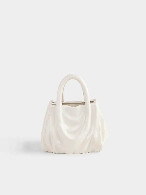 Flower vase, 20x22 cm, decorative, ceramic, milky, Crumpled effect, Bag, Crumple, image-0