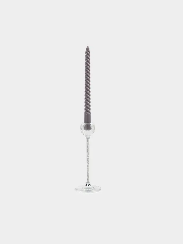 Candlestick, 21 cm, for a thin candle, on a leg, glass / rhinestones, Diamond, image-3