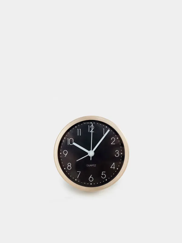 Alarm clock, 9 cm, metal / glass, round, black and white, Dial, image-0