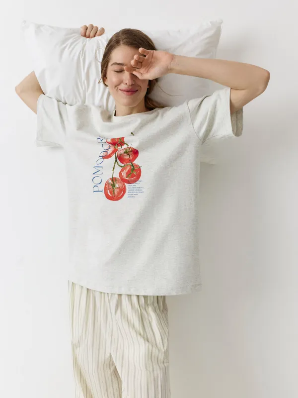 Women's T-shirt, size L, cotton, white, Pomodoro, Alvida, image-0