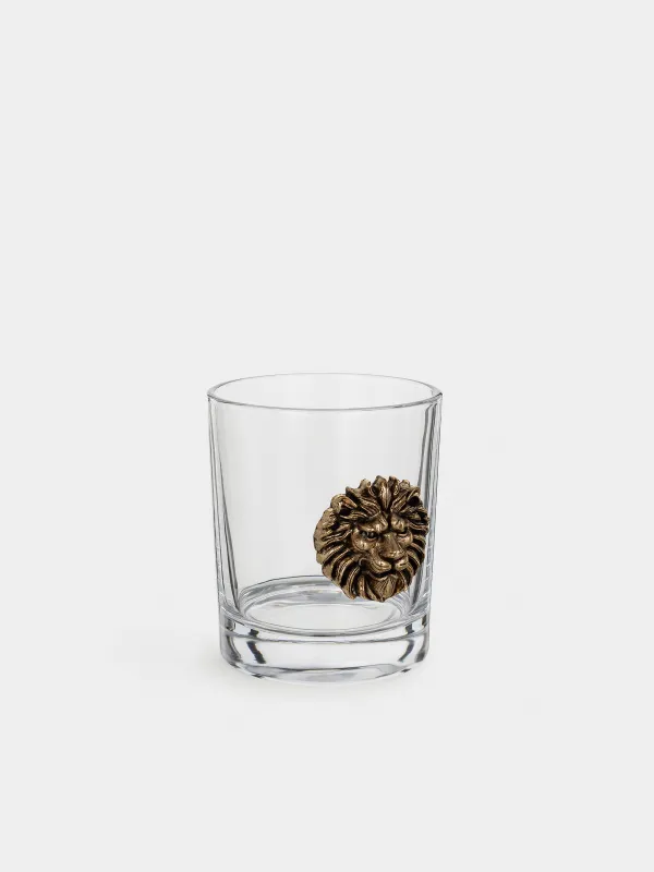 Drinking glass, 10 cm, 340 ml, glass / metal, golden, Lion, Lux elements, image-1