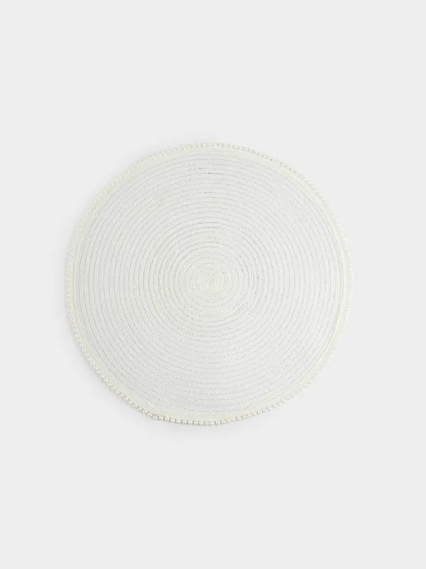 Placemat, 38 cm, polyester / plastic, round, white, Pearl border, Rotary shine, image-0