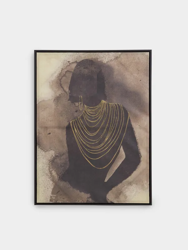 Framed painting, 78x103 cm, canvas, brown and black, Girl with gold chain, Abstract, image-0