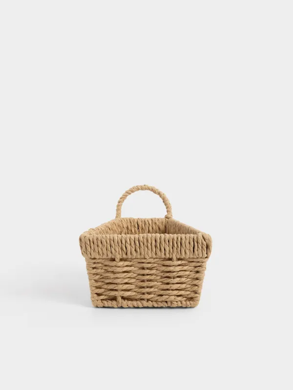 Storage basket, 16x13 cm, wicker, with handle, cellulose, Rectangular, Braided, image-0