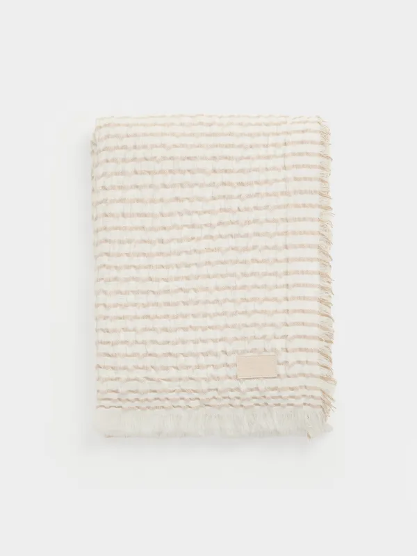 Plaid, 130x170 cm, with fringe, acrylic / polyester, milky beige, Stripes, acrylic, image-0