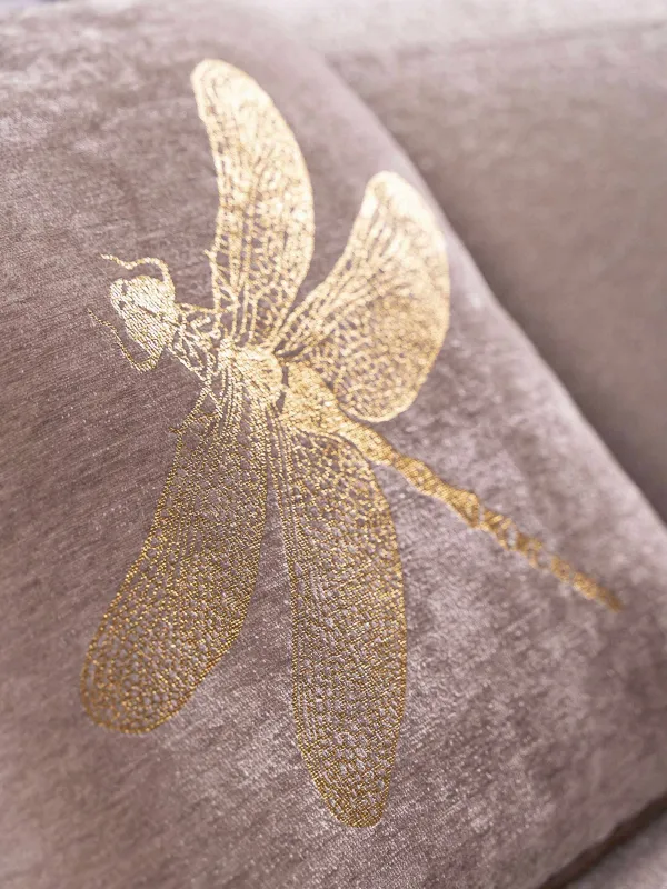 Decorative pillow, 45x45 cm, chenille / corduroy, gray-beige, Dragonfly, Dragonfly, image-3