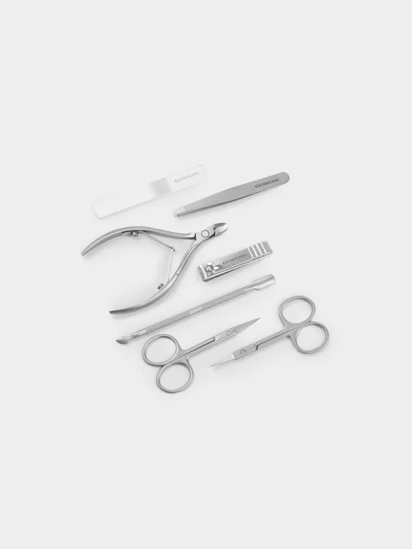 Manicure set, 7 items, in a case, steel / glass/PU leather, beige, Manicure, image-4
