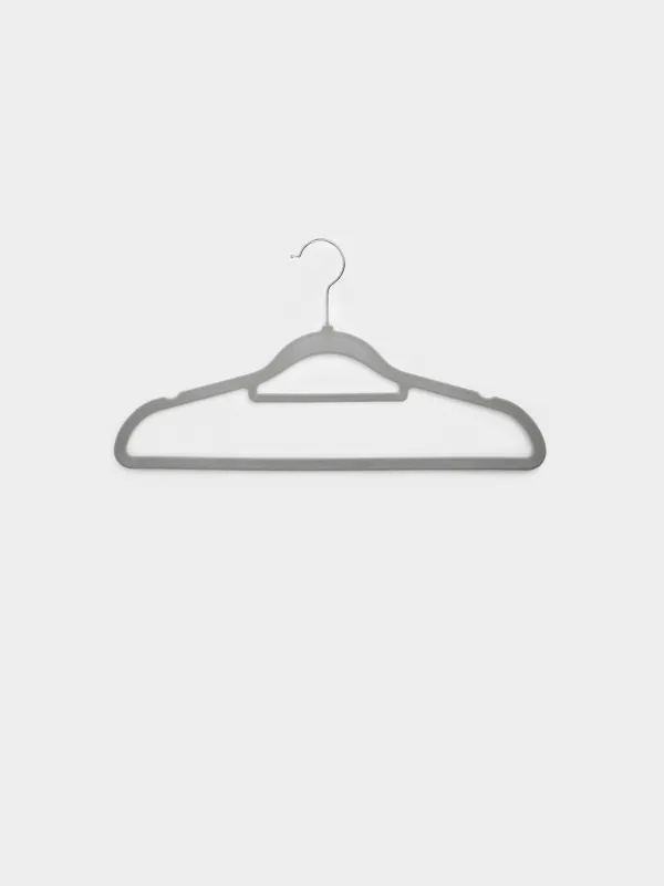 Hanger-hangers, 41 cm, 4 pcs, with a loop for ties/belts, flock, gray, Household, image-2