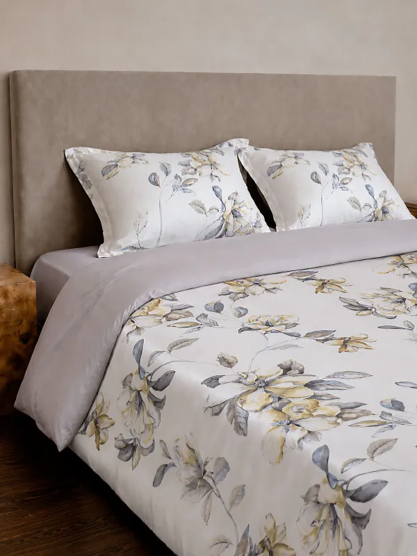 Bed linen set euro, Tencel 300 TC, milky gray, Magnolia flowers, Tencel, image-1