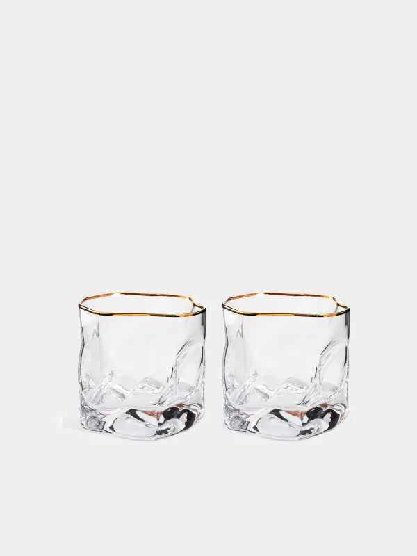 Drinking glass, 8 cm, 245 ml, 2 pcs, glass, with golden edging, Slalom gold, image-0
