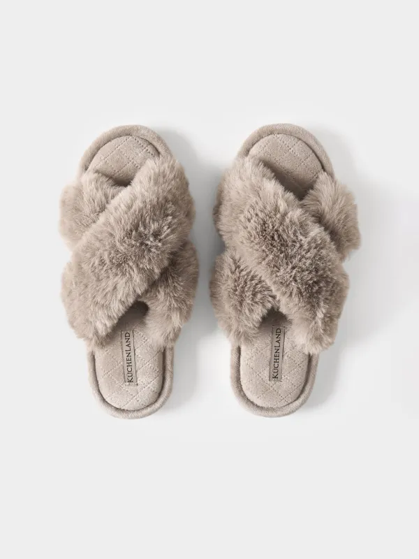Women's slippers, homewear, size 36-37, polyester, brown, Tape, image-1
