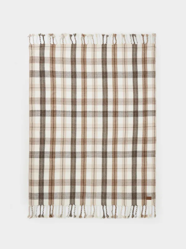 Plaid, 130x170 cm, fringed, chenille, beige-brown, Checkered, Hazel, image-3